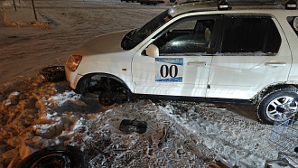 На ярике пробил колесо. Съехал к Ленте. Упала с домкрата, помогите поднять, чтобы докатку поставить. Пороги очень плохие. вытащить застрявшую машину не указано